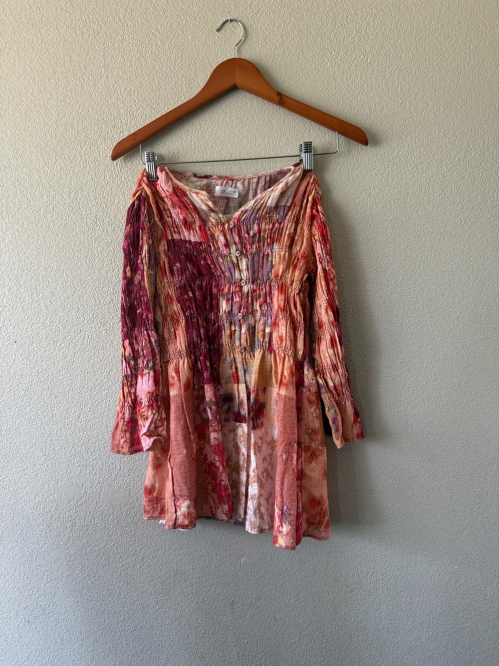 Zara Pink & Coral Floral Smocked Tunic